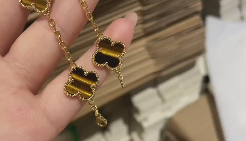 [RARE SALE] Tiger Eye Bracelet, Yellow Gold 5 motifs, 19 cm, VCA Packaging